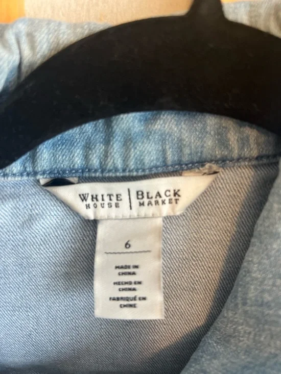 White House Black Market Denim Jacket  size 6 Ruffle Front Light Wash Stretch - Picture 2 of 9